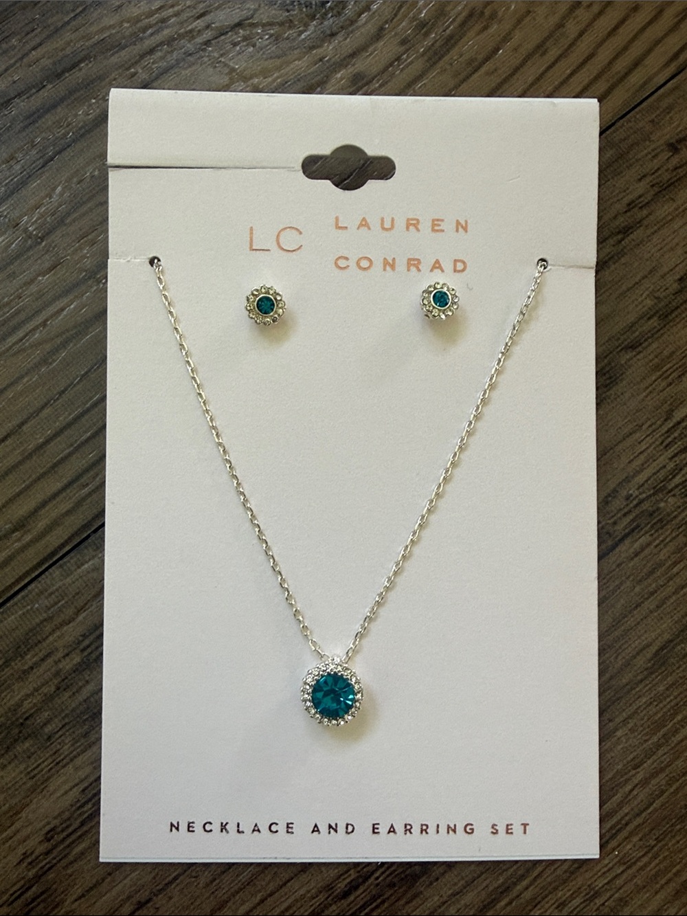 LC Lauren Conrad Teal Blue Crystal Necklace and Stud Earring Set